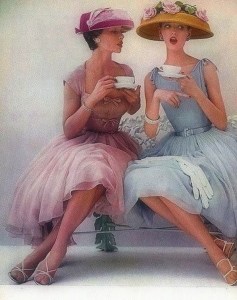 Louise-Roe-Vintage-Women-Drinking-Tea-In-Nice-Dresses
